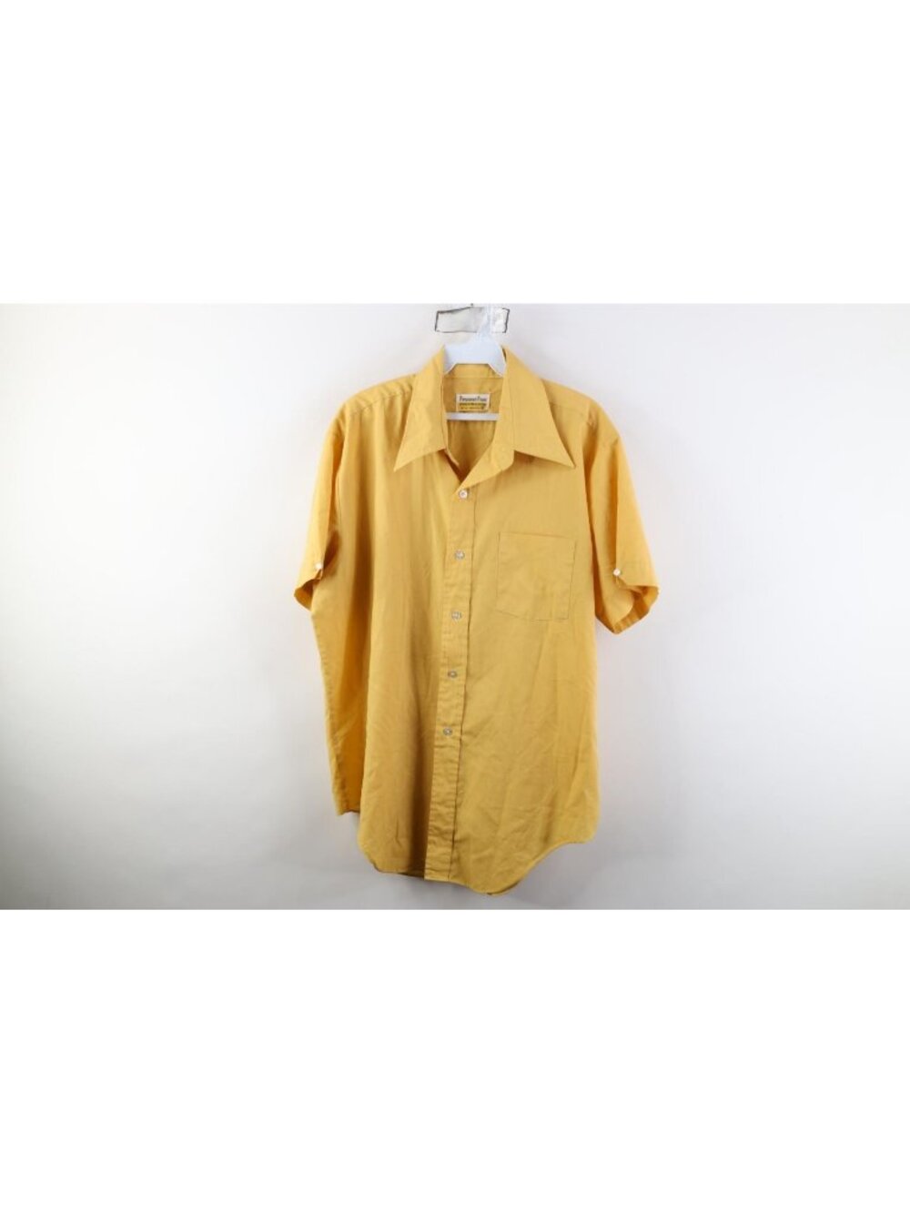 Vintage 70s Streetwear Mens 16.5 Dagger Collar Short Sleeve Button Shirt Yellow